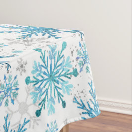 Aquarellblau & Silberner Glitzer Winterschneeflock Tischdecke
