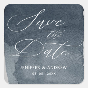 Aquarellblau-Stahl Save the Date Quadratischer Aufkleber