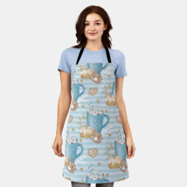 Aquarellblau Streifen Cookies & Kakao Weihnachten Schürze