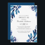 Aquarellblau Süß 16. 16. Blumengeburt Einladung<br><div class="desc">Aquarellblau Blütenblüte Sweet 16 Geburtstagseinladung. Bitte kontaktieren Sie mich,  wenn Sie zusätzliche Artikel benötigen.</div>