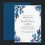 Aquarellblau Süß 16. 16. Blumengeburt Einladung<br><div class="desc">Aquarellblau Blütenblüte Sweet 16 Geburtstagseinladung. Bitte kontaktieren Sie mich,  wenn Sie zusätzliche Artikel benötigen.</div>