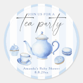 Aquarellblau Tee Party Babydusche Runder Aufkleber