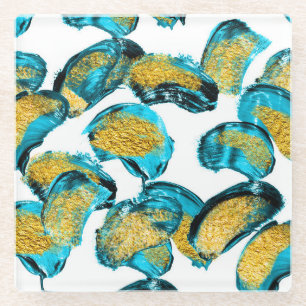 Aquarellblau, Türkis, Goldkunst. Glasuntersetzer