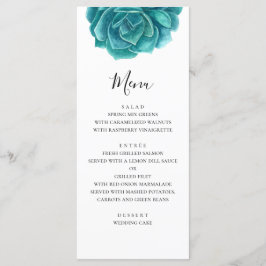 Aquarellblau und aquamarin sukkulent. Hochzeitsess Menükarte