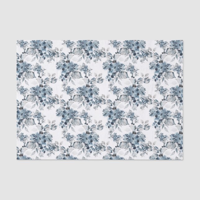 Aquarellblau und blau florales Muster Urlaub Seidenpapier (Vorderseite)