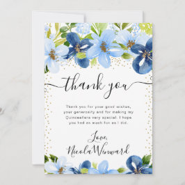 Aquarellblau und Blume der Marine Quinceanera Dankeskarte