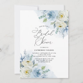 Aquarellblau und Elfenbeinfarben Rose Brautparty Einladung