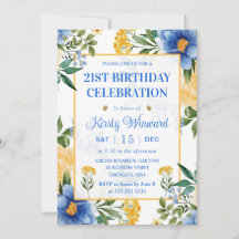 Aquarellblau und gelbe Blumen Geburtstag
