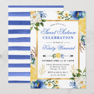 Aquarellblau und gelbe Blumen Süß 16 Einladung