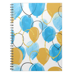 Aquarellblau und glitzernde Goldballons nahtlos Notizblock