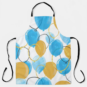 Aquarellblau und glitzernde Goldballons nahtlos Schürze