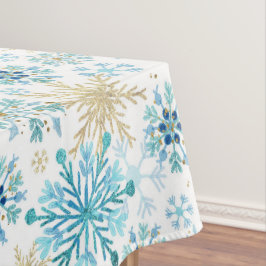 Aquarellblau und Gold Glitzer Winterschneeflocken Tischdecke