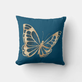 Aquarellblau und Goldbutterling Kissen