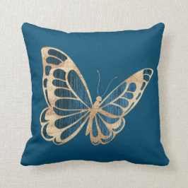 Aquarellblau und Goldbutterling Kissen