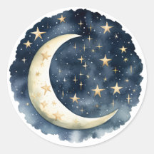 Aquarellblau und Golden Moon Babydusche