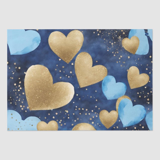 Aquarellblau und goldene Farbtöne - Herz Seidenpapier (Vorderseite)