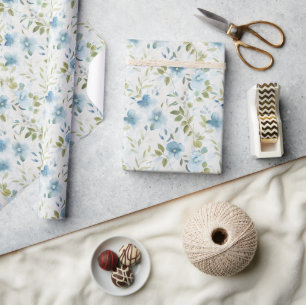 Aquarellblau und grüne Blume auf Weiß Geschenkpapier
