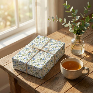 Aquarellblau und grüne Blume auf Weiß Geschenkpapier