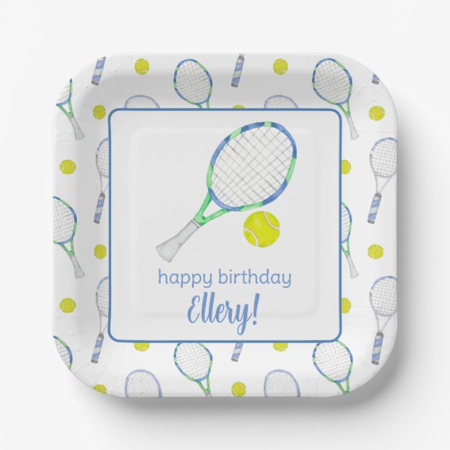 Aquarellblau und grüne Tennis Pappteller (Vorderseite)