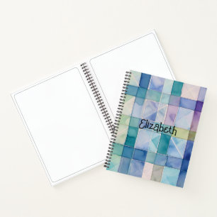 Aquarellblau und Lila Kariert Notizbuch