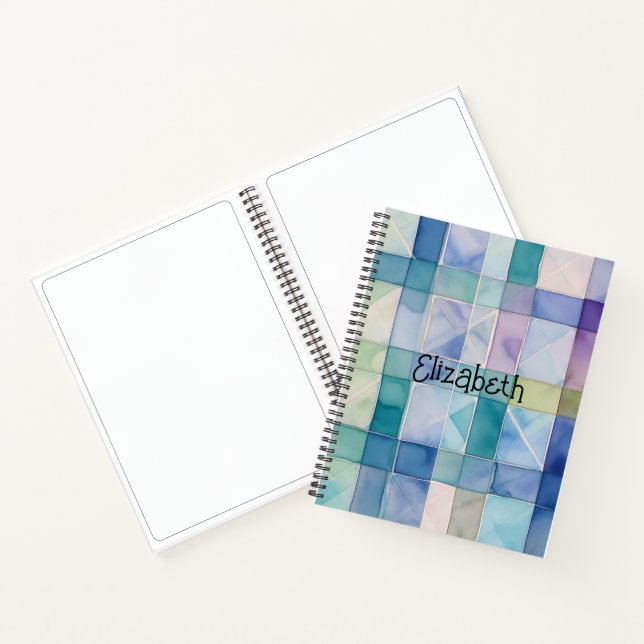 Aquarellblau und Lila Kariert Notizbuch (Innenseite)