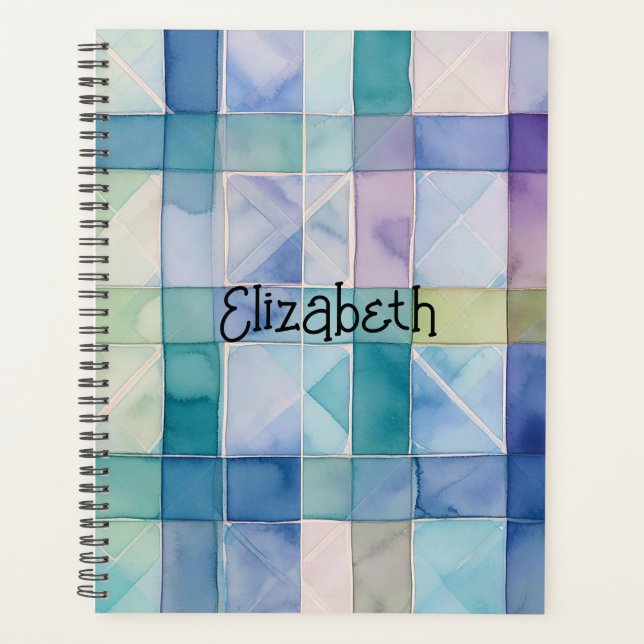 Aquarellblau und Lila Kariert Planer (Vorderseite)