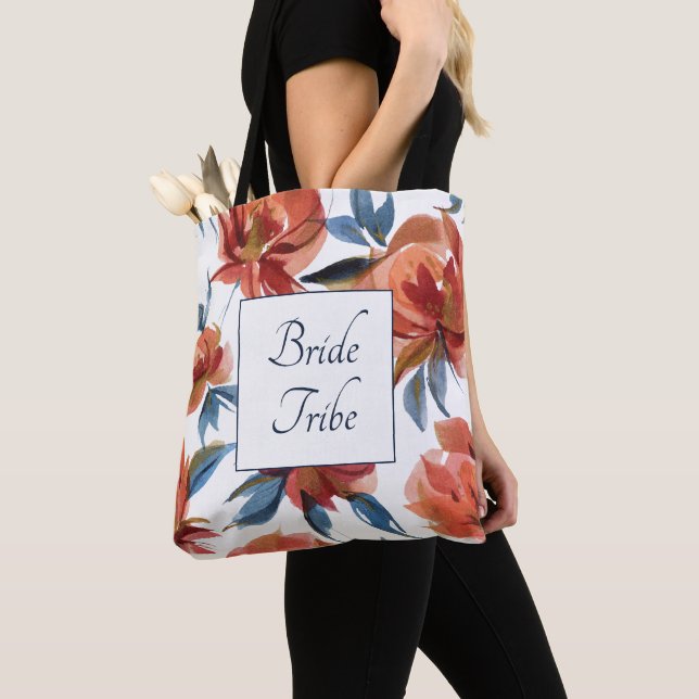 Aquarellblau und orange Rose Bridesmaid Tasche (Von Nahem)
