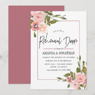 Aquarellblau und Rose Goldene Probe Abendessen Einladung