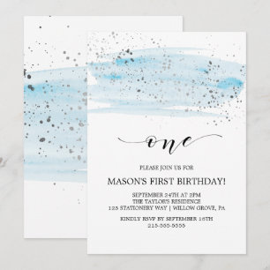 Aquarellblau und Silberpfeiler Sparkasse Erster Ge Einladung