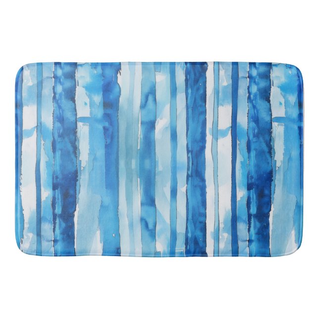 Aquarellblau und weiß gestreift badematte (Vorderseite)