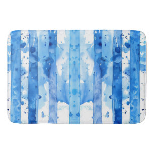 Aquarellblau und weiß gestreiftes Stranddekor Badematte