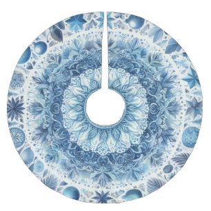 Aquarellblau und weiße Weihnachtsfeiertage Polyester Weihnachtsbaumdecke