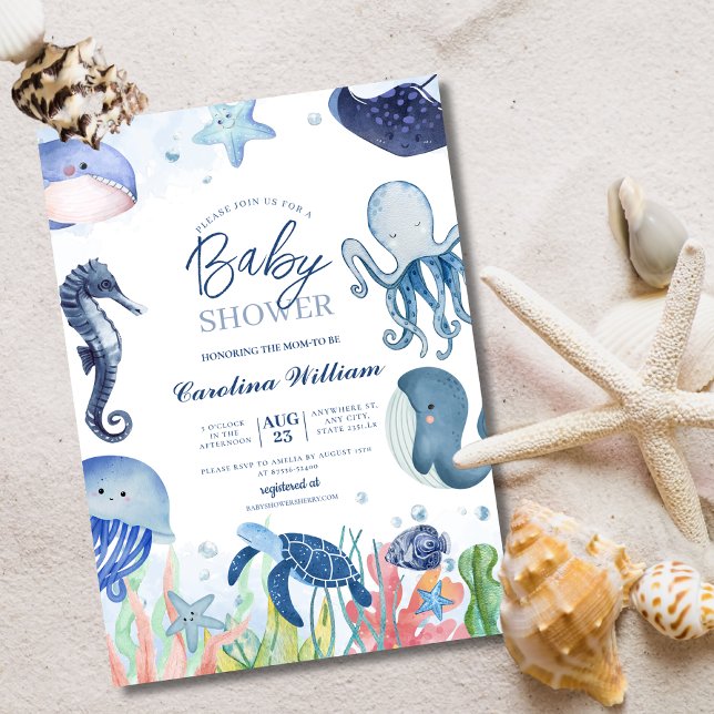 Aquarellblau unter der Babydusche des Meeres Einladung (Von Creator hochgeladen)