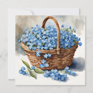 Aquarellblau Vergessen-Ich-Nicht-Blume im Korb Karte