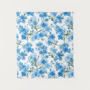 Aquarellblau Vergiss mich nicht Blume Muster Wandteppich