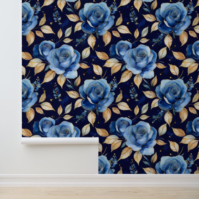 Aquarellblau - Viktorianische blühende Rose Tapete (Anwendung)