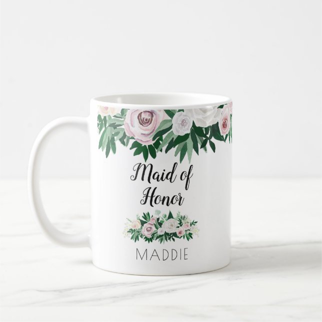 Aquarellblau Weiße grüne Trauzeugin Gefallen Kaffeetasse (Links)