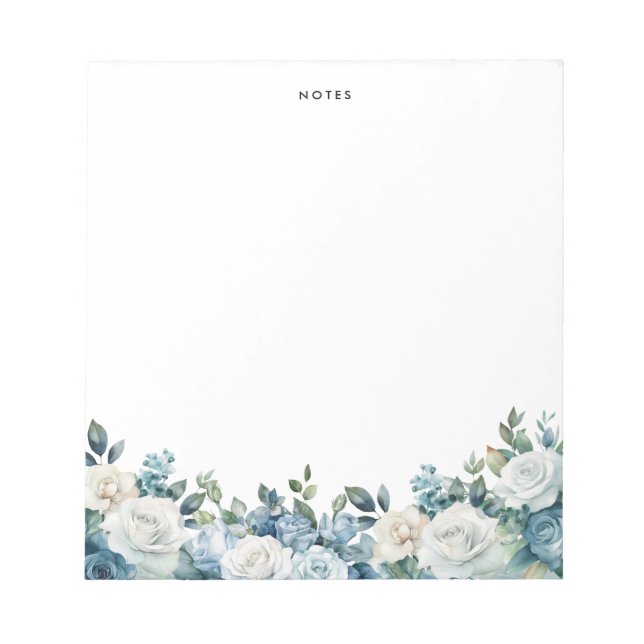 Aquarellblau Weiße Peonies Eukalyptus Custom Notizblock (Vorderseite)