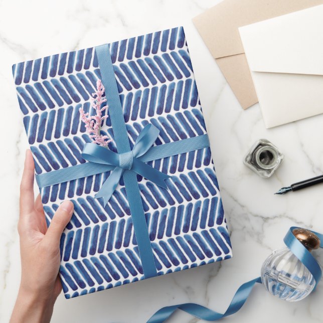 Aquarellblau Zickzack. Zickzack-Muster Geschenkpapier (Schenken)