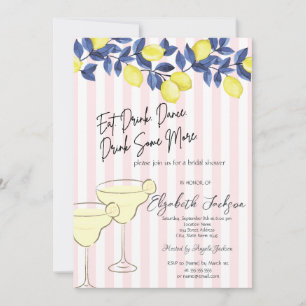 Aquarellblau Zitronen Martini Rosa Streifen Einladung