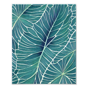 Aquarellblaue Aquamarine tropische Blätter Fotodruck