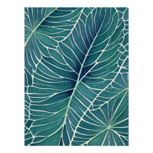 Aquarellblaue Aquamarine tropische Blätter Poster
