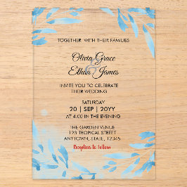 Aquarellblaue Blätter Botanische Florale Hochzeit Acryleinladungen