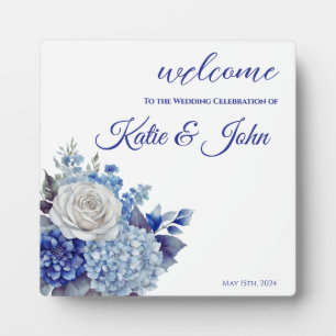 Aquarellblaue Blume Bouquet-Wedding- Fotoplatte