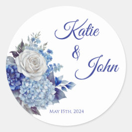 Aquarellblaue Blume Bouquet-Wedding- Runder Aufkleber