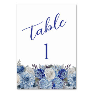 Aquarellblaue Blume Bouquet-Wedding- Tischnummer