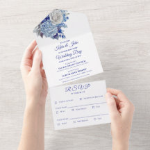 Aquarellblaue Blume Bouquet-White-Wedding-
