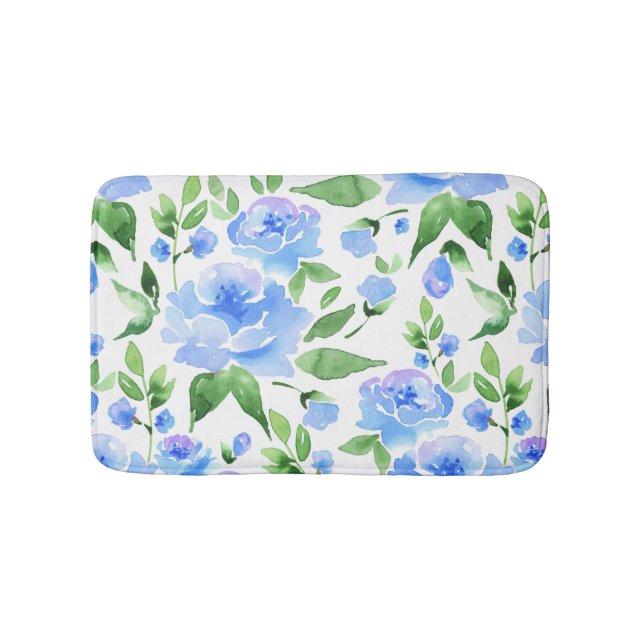 Aquarellblaue Blumen Badematte (Vorderseite)