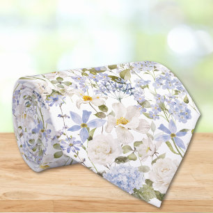 Aquarellblaue Blumen Elegante Florale Hochzeit Krawatte