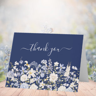 Aquarellblaue Blumen Eleganter Blumengarten Dankeskarte